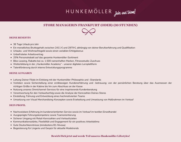 Hunkemöller: Stellenanzeige Bild